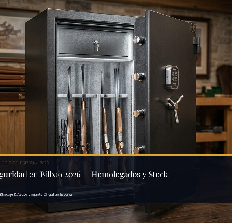 Armero de seguridad homologado con puerta entreabierta mostrando blindaje en Bilbao