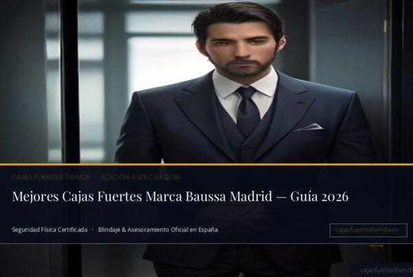Empresario abriendo caja fuerte Baussa en despacho de alta seguridad en Madrid