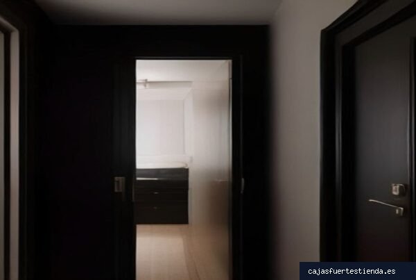 Caja fuerte electrónica con teclado digital integrada en el armario de una habitación de lujo, ideal como cajas fuertes para hoteles en Madrid.