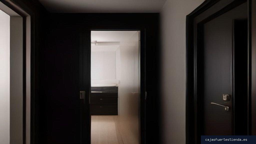Caja fuerte electrónica con teclado digital integrada en el armario de una habitación de lujo, ideal como cajas fuertes para hoteles en Madrid.